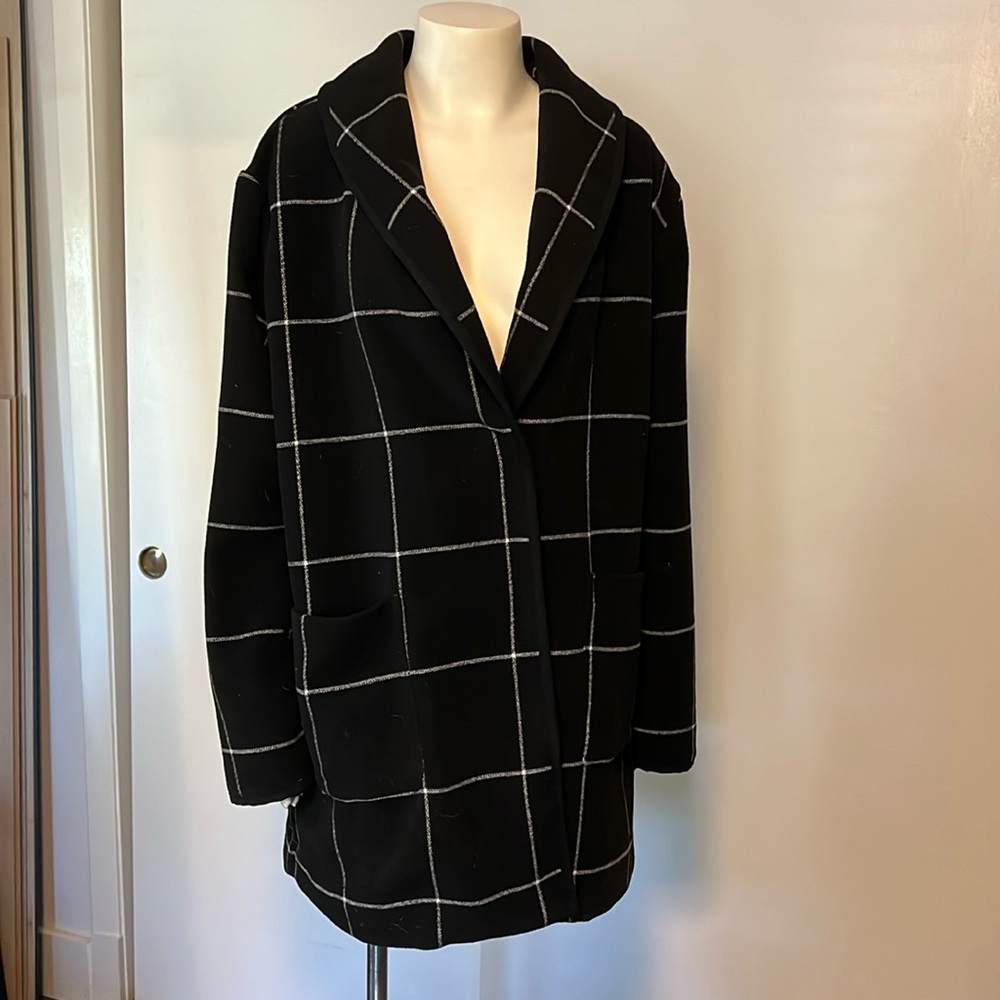 Marine Layer Coat - black windowpane plaid